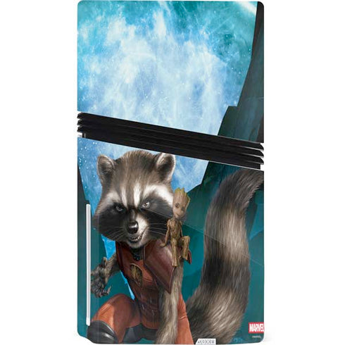 Marvel Rocket and Baby Groot Cosmic Bond PS5 Pro Disk Bundle Skin