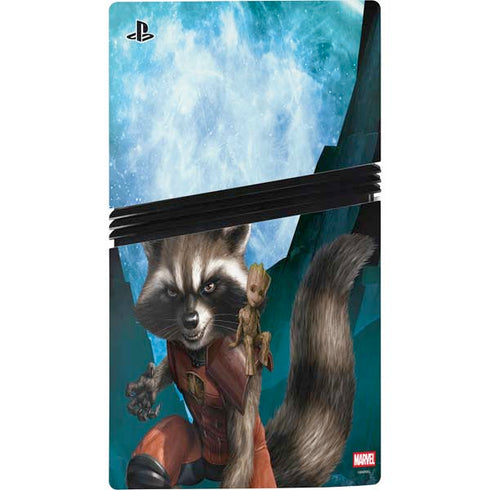 Marvel Rocket and Baby Groot Cosmic Bond PS5 Pro Disk Console Skin