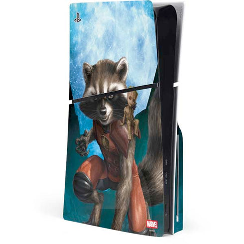 Marvel Rocket and Baby Groot Cosmic Bond PS5 Slim Disk Console Skin