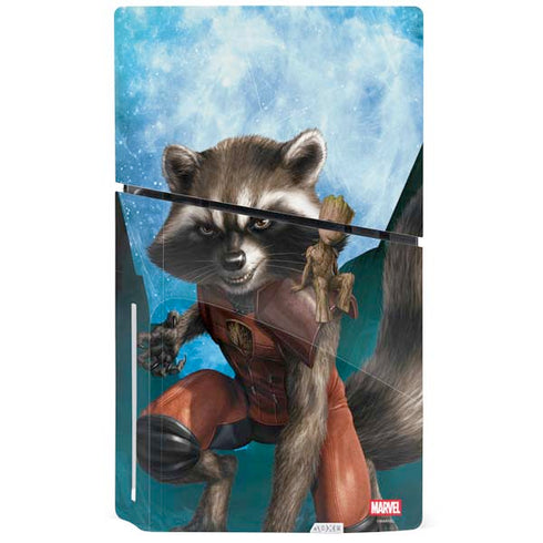 Marvel Rocket and Baby Groot Cosmic Bond PS5 Slim Disk Console Skin