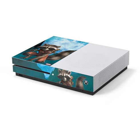 Marvel Rocket and Baby Groot Cosmic Bond Xbox One S Console Skin