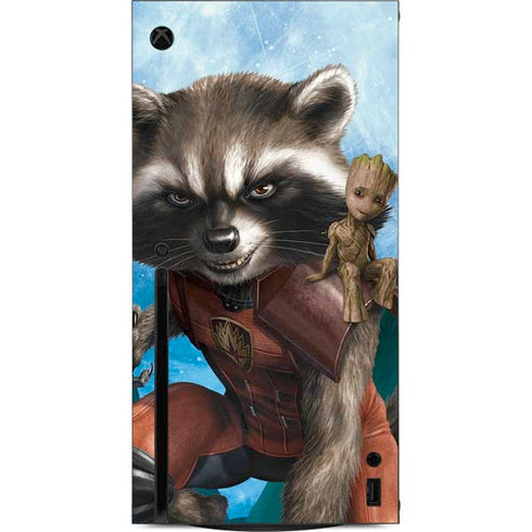 Marvel Rocket and Baby Groot Cosmic Bond Xbox Series X Console Skin