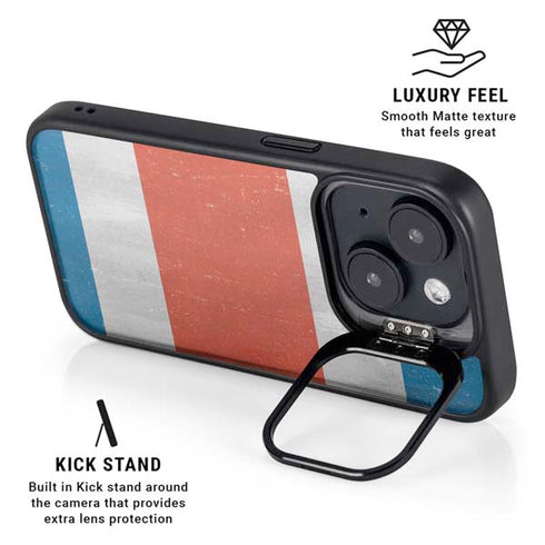 Costa Rican Flag Distressed iPhone 15 Plus Kickstand Case