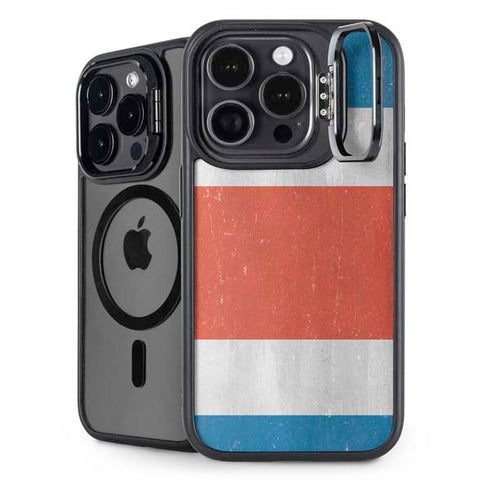 Costa Rican Flag Distressed iPhone 15 Pro Max Kickstand Case