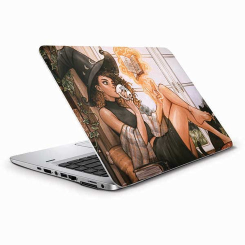 Cozy Autumn Library Witch with Cat and Coffee by Ivy Dolamore HP Elitebook Skin