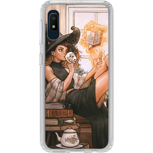 Cozy Autumn Library Witch with Cat and Coffee by Ivy Dolamore Galaxy Cases