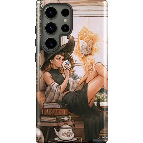 Cozy Autumn Library Witch with Cat and Coffee by Ivy Dolamore Galaxy S23 Ultra Pro Case