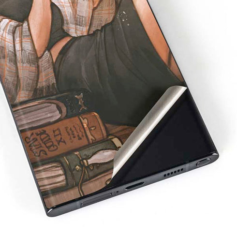 Cozy Autumn Library Witch with Cat and Coffee by Ivy Dolamore Galaxy Skins