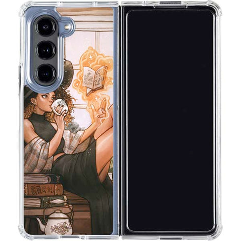 Cozy Autumn Library Witch with Cat and Coffee by Ivy Dolamore Galaxy Z Fold5 5G Clear Case