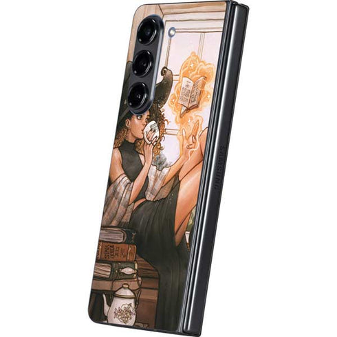 Cozy Autumn Library Witch with Cat and Coffee by Ivy Dolamore Galaxy Z Fold5 5G Skin
