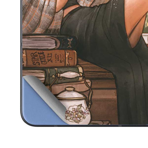 Cozy Autumn Library Witch with Cat and Coffee by Ivy Dolamore Galaxy Z Fold5 5G Skin