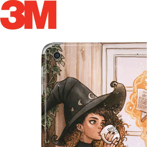 Cozy Autumn Library Witch with Cat and Coffee by Ivy Dolamore Apple iPad Skin