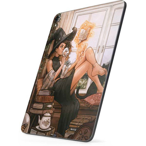 Cozy Autumn Library Witch with Cat and Coffee by Ivy Dolamore Apple iPad Pro Skin