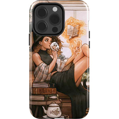 Cozy Autumn Library Witch with Cat and Coffee by Ivy Dolamore iPhone 15 Pro Impact Case
