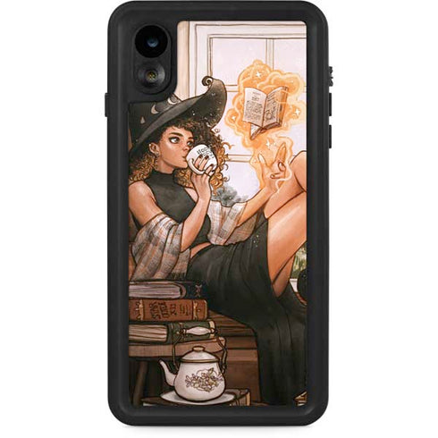 Cozy Autumn Library Witch with Cat and Coffee by Ivy Dolamore iPhone Cases