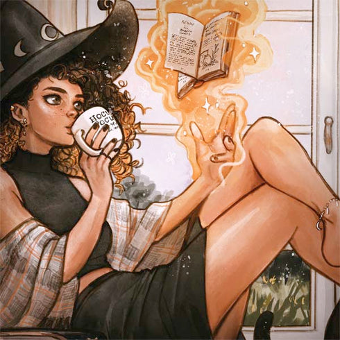 Cozy Autumn Library Witch with Cat and Coffee by Ivy Dolamore Dell Latitude Skin