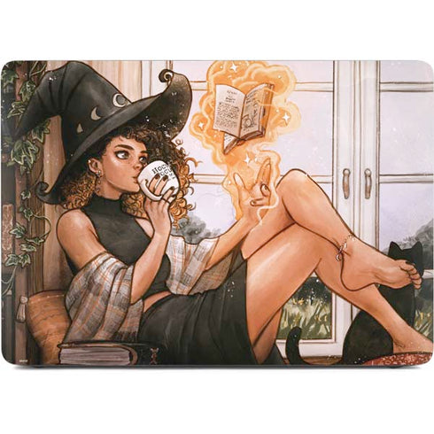 Cozy Autumn Library Witch with Cat and Coffee by Ivy Dolamore Apple MacBook Air Skin