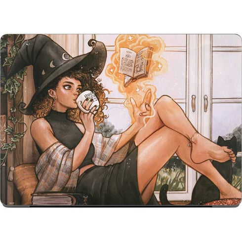 Cozy Autumn Library Witch with Cat and Coffee by Ivy Dolamore Apple MacBook Pro 14-inch Skin