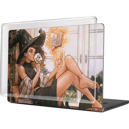 Cozy Autumn Library Witch with Cat and Coffee by Ivy Dolamore MacBook Cases