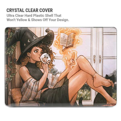 Cozy Autumn Library Witch with Cat and Coffee by Ivy Dolamore MacBook Cases