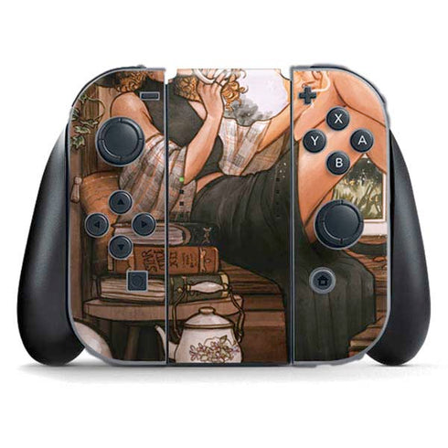 Cozy Autumn Library Witch with Cat and Coffee by Ivy Dolamore Nintendo Skins