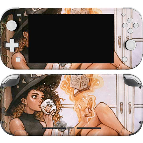 Cozy Autumn Library Witch with Cat and Coffee by Ivy Dolamore Nintendo Skins
