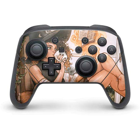 Cozy Autumn Library Witch with Cat and Coffee by Ivy Dolamore Nintendo Skins