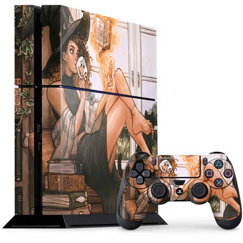 Cozy Autumn Library Witch with Cat and Coffee by Ivy Dolamore PlayStation PS4 Skins