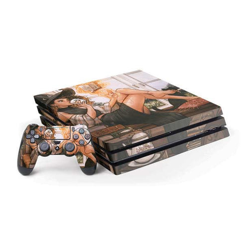 Cozy Autumn Library Witch with Cat and Coffee by Ivy Dolamore PlayStation PS4 Skins