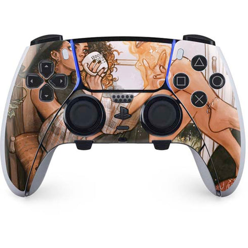 Cozy Autumn Library Witch with Cat and Coffee by Ivy Dolamore PS5 DualSense Edge Pro Controller Skin