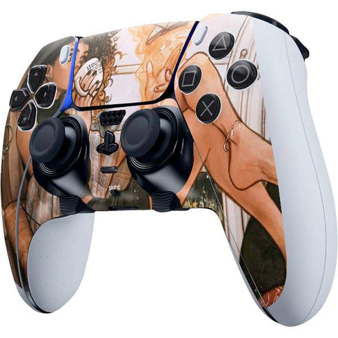 Cozy Autumn Library Witch with Cat and Coffee by Ivy Dolamore PS5 DualSense Edge Pro Controller Skin