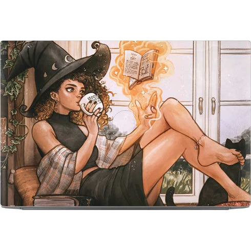 Cozy Autumn Library Witch with Cat and Coffee by Ivy Dolamore Dell XPS Skin