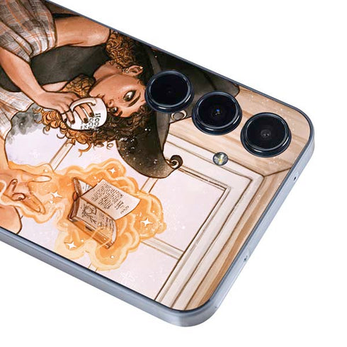 Cozy Autumn Library Witch with Cat and Coffee by Ivy Dolamore Galaxy A35 5G Skin