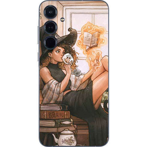 Cozy Autumn Library Witch with Cat and Coffee by Ivy Dolamore Galaxy A36 5G Skin