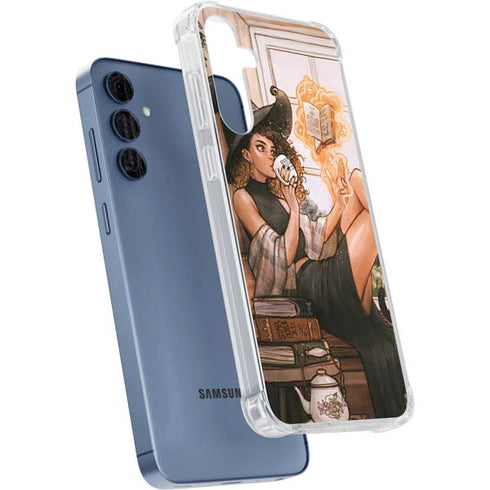 Cozy Autumn Library Witch with Cat and Coffee by Ivy Dolamore Galaxy A55 5G Clear Case