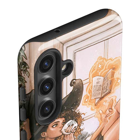 Cozy Autumn Library Witch with Cat and Coffee by Ivy Dolamore Galaxy S25 Impact Case