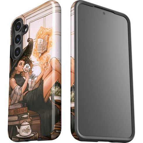 Cozy Autumn Library Witch with Cat and Coffee by Ivy Dolamore Galaxy S25 Impact Case