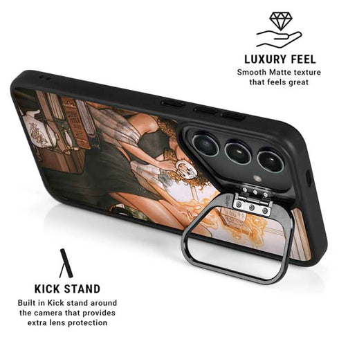 Cozy Autumn Library Witch with Cat and Coffee by Ivy Dolamore Galaxy S24 Plus Kickstand Case