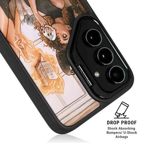 Cozy Autumn Library Witch with Cat and Coffee by Ivy Dolamore Galaxy S25 Plus Kickstand Case