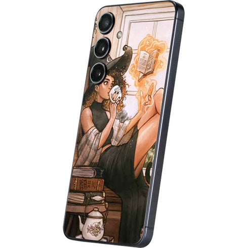Cozy Autumn Library Witch with Cat and Coffee by Ivy Dolamore Galaxy S24 Skin