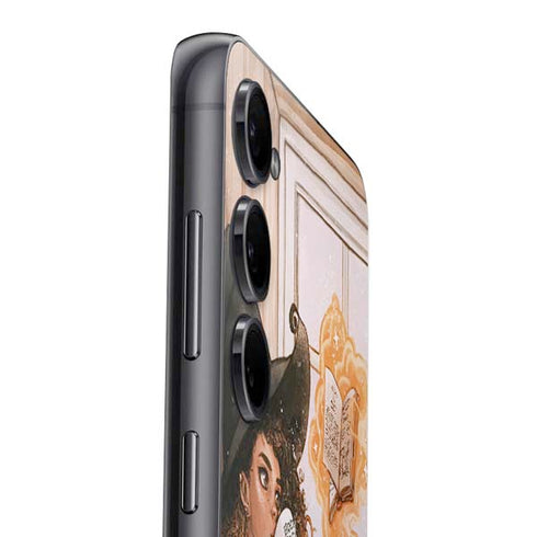 Cozy Autumn Library Witch with Cat and Coffee by Ivy Dolamore Galaxy S24 Skin