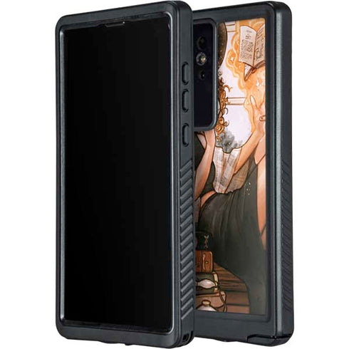 Cozy Autumn Library Witch with Cat and Coffee by Ivy Dolamore Galaxy S24 Ultra Waterproof Case