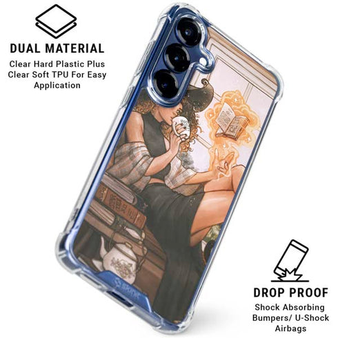 Cozy Autumn Library Witch with Cat and Coffee by Ivy Dolamore Galaxy S25 Plus Clear Case