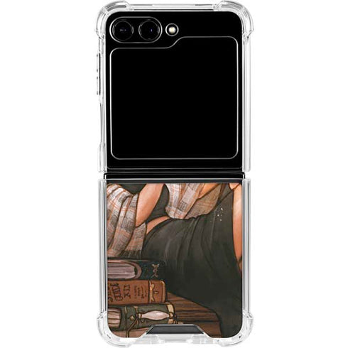 Cozy Autumn Library Witch with Cat and Coffee by Ivy Dolamore Galaxy Z Flip6 Clear Case