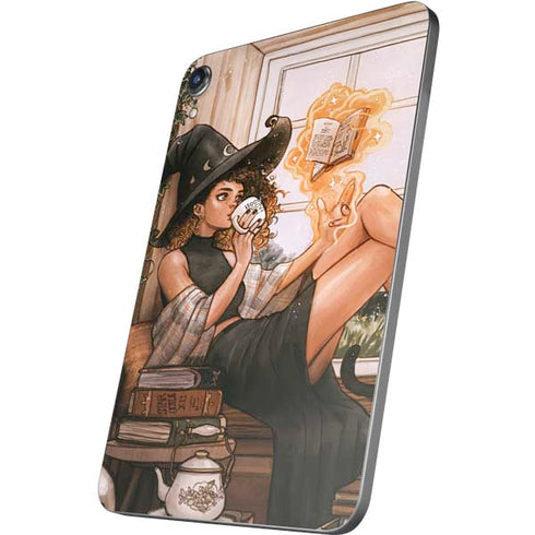 Cozy Autumn Library Witch with Cat and Coffee by Ivy Dolamore Apple iPad Mini Skin