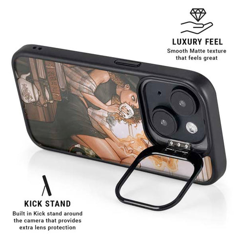 Cozy Autumn Library Witch with Cat and Coffee by Ivy Dolamore iPhone 13 Kickstand Case