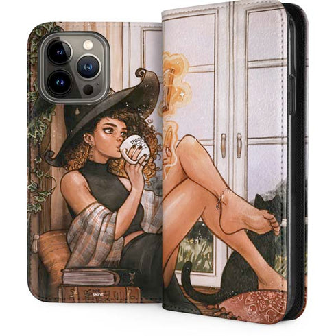 Cozy Autumn Library Witch with Cat and Coffee by Ivy Dolamore iPhone 13 Pro Max Folio Case
