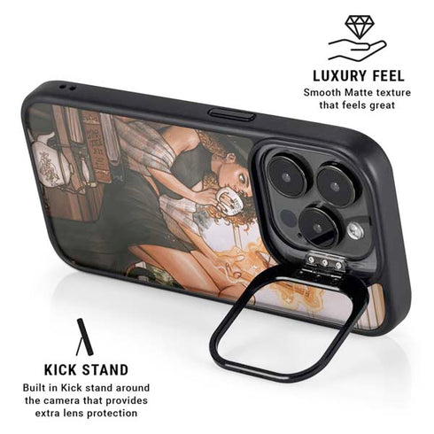 Cozy Autumn Library Witch with Cat and Coffee by Ivy Dolamore iPhone 13 Pro Max Kickstand Case