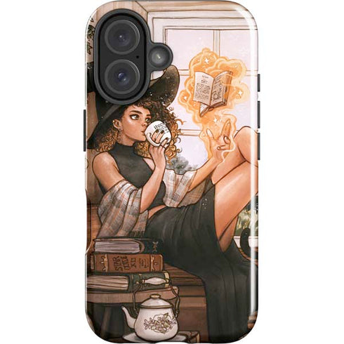 Cozy Autumn Library Witch with Cat and Coffee by Ivy Dolamore iPhone 16 Impact Case