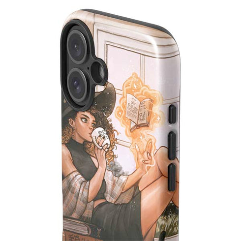 Cozy Autumn Library Witch with Cat and Coffee by Ivy Dolamore iPhone 16 Impact Case